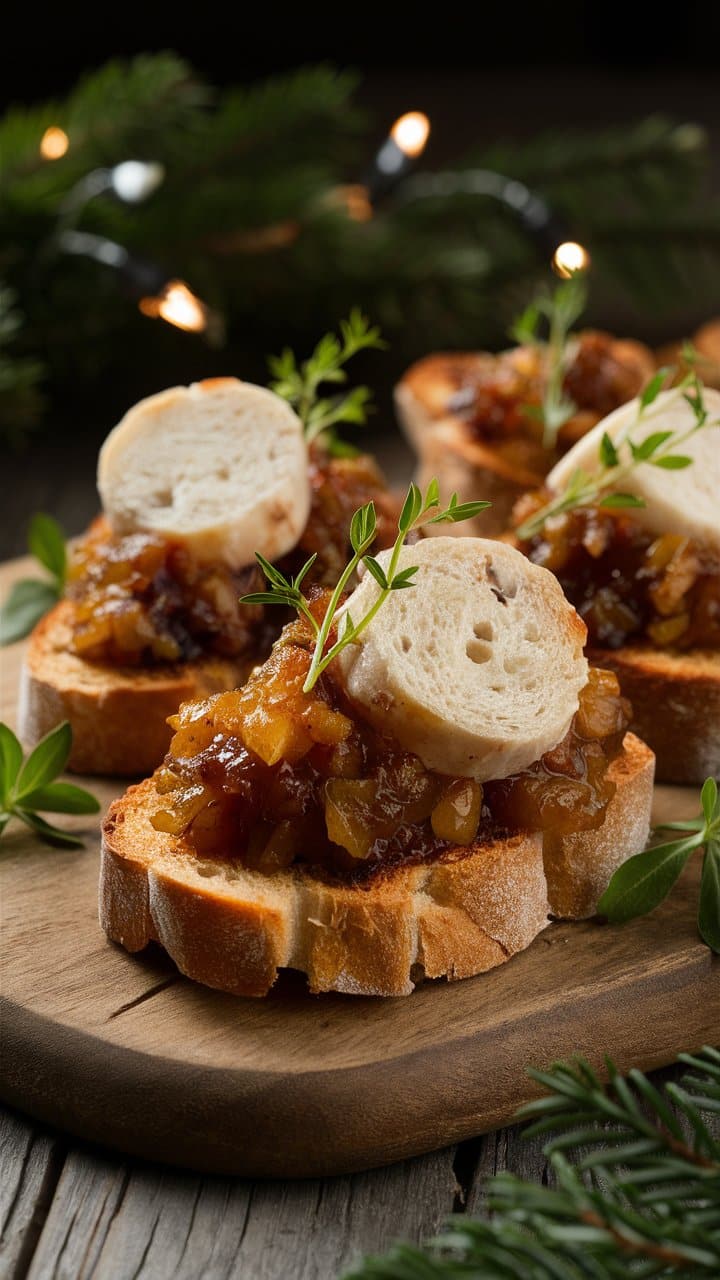 tartines de boudin blanc et chutney d'oignons
