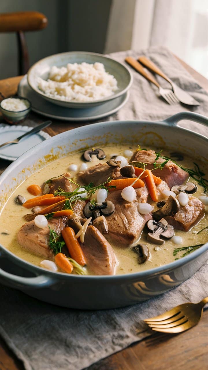 Plat mijoté avec légumes et viande en sauce.