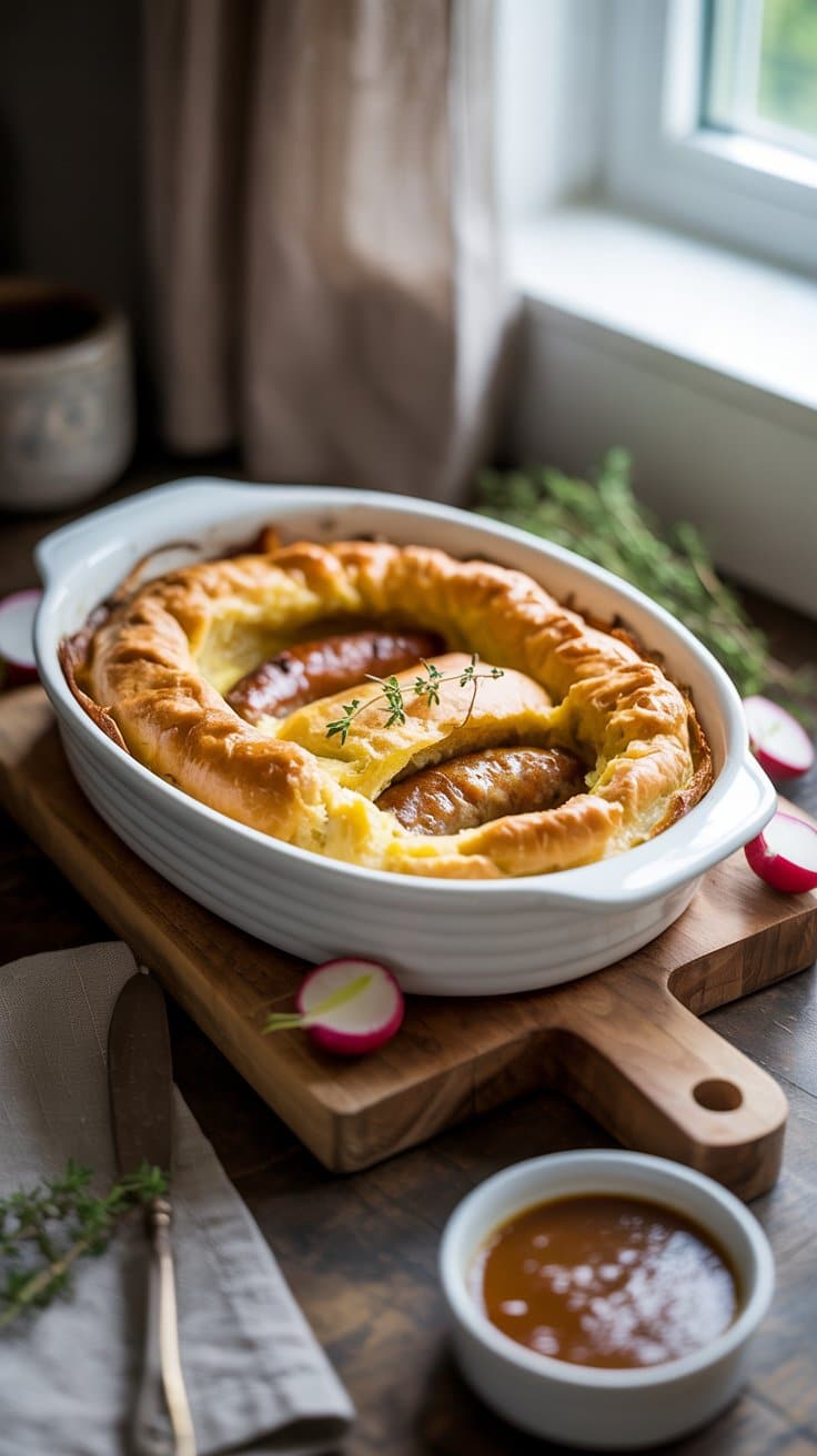 Plat de saucisses en croûte dorée.