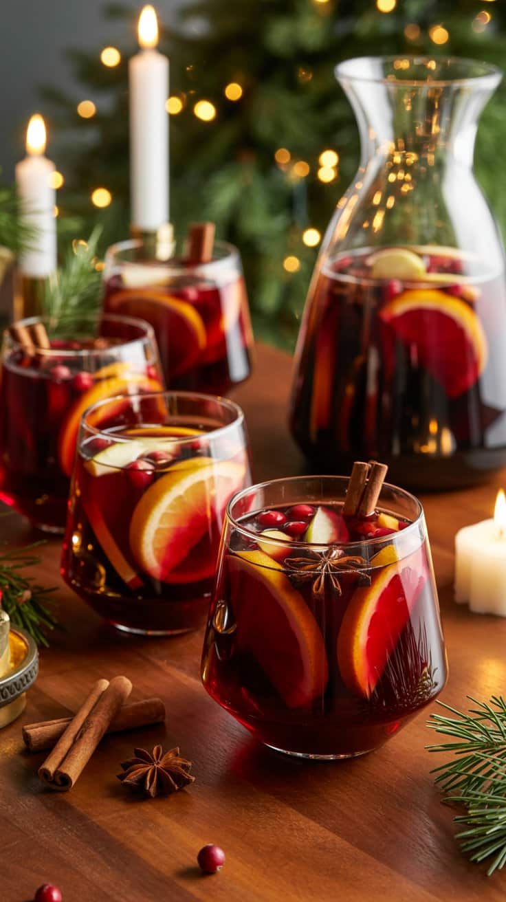 Tasses de vin chaud aux épices et agrumes.