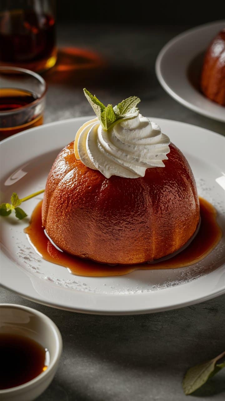 Baba au rhum avec chantilly et menthe.