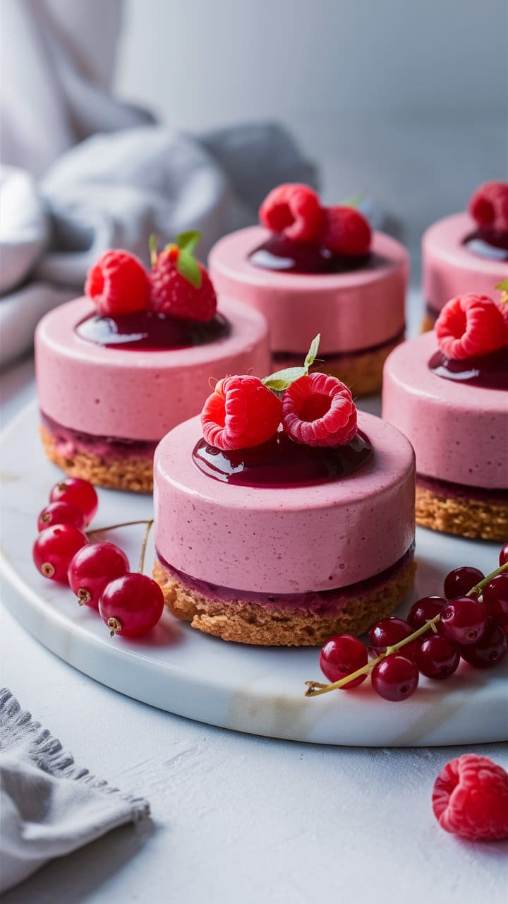 Petits gâteaux à la framboise sur assiette marbre