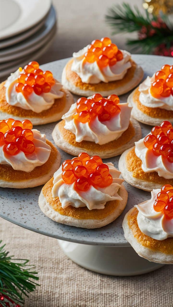 Blini avec crème fraîche et œufs de saumon