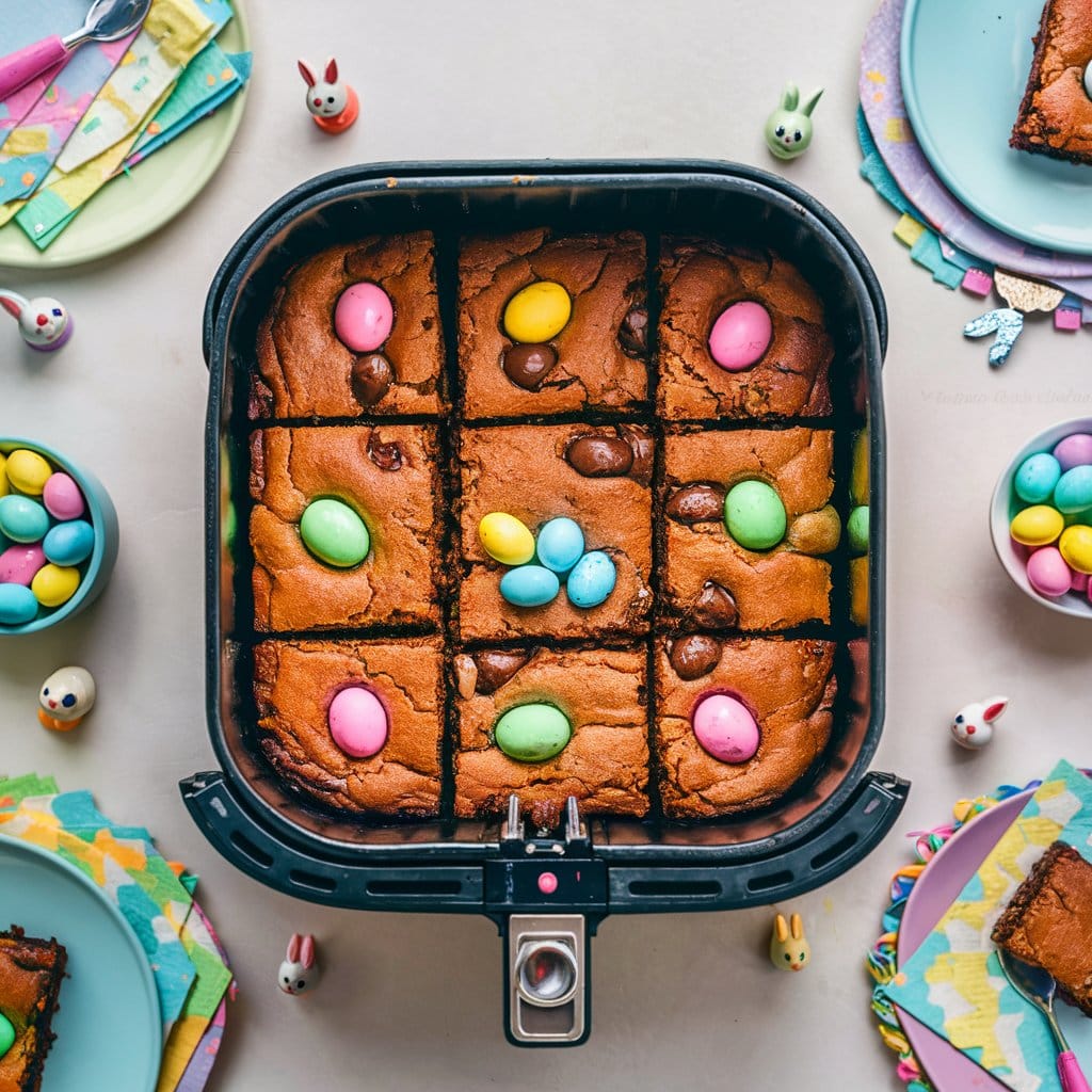 Brownies de Pâques avec œufs colorés.