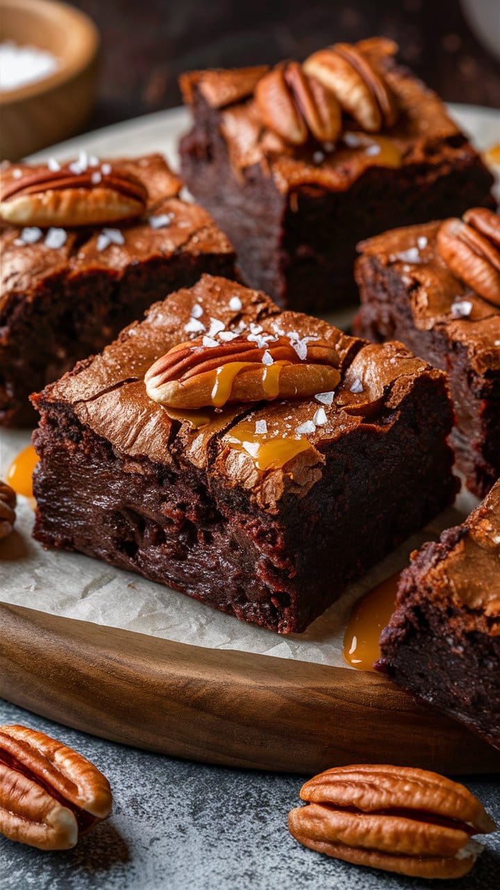 Brownies au chocolat avec noix de pécan et caramel