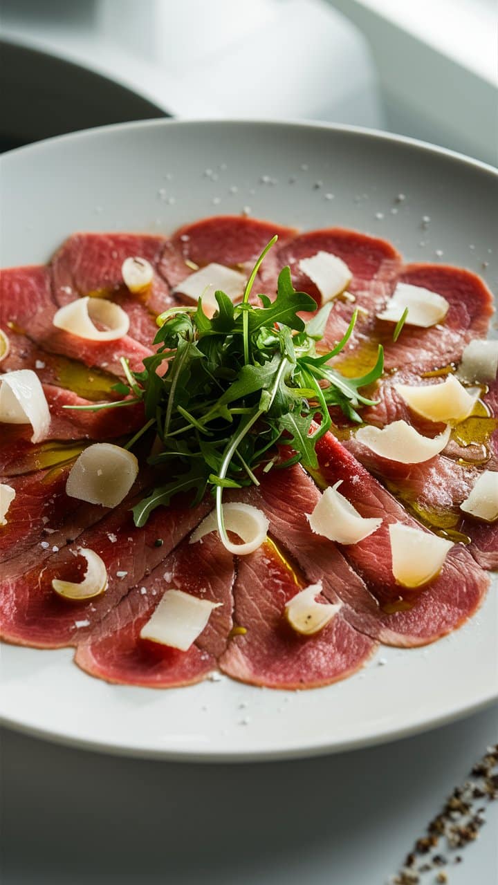 Carpaccio de viande avec roquette et parmesan.