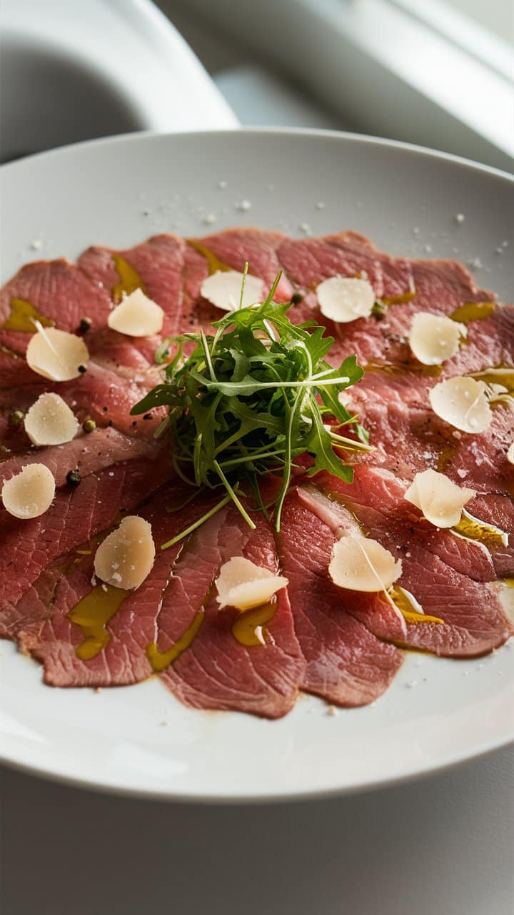 Carpaccio de bœuf avec roquette et parmesan.