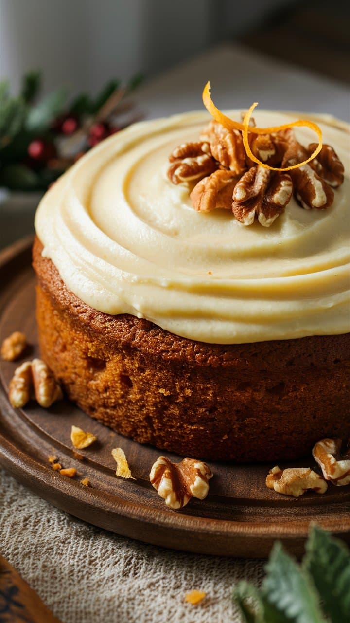 Gâteau aux noix et glaçage crémeux.