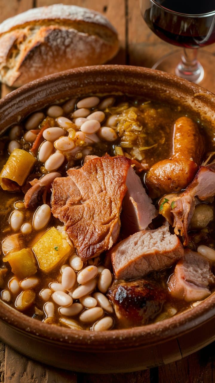 Cassoulet traditionnel avec saucisse et viande.
