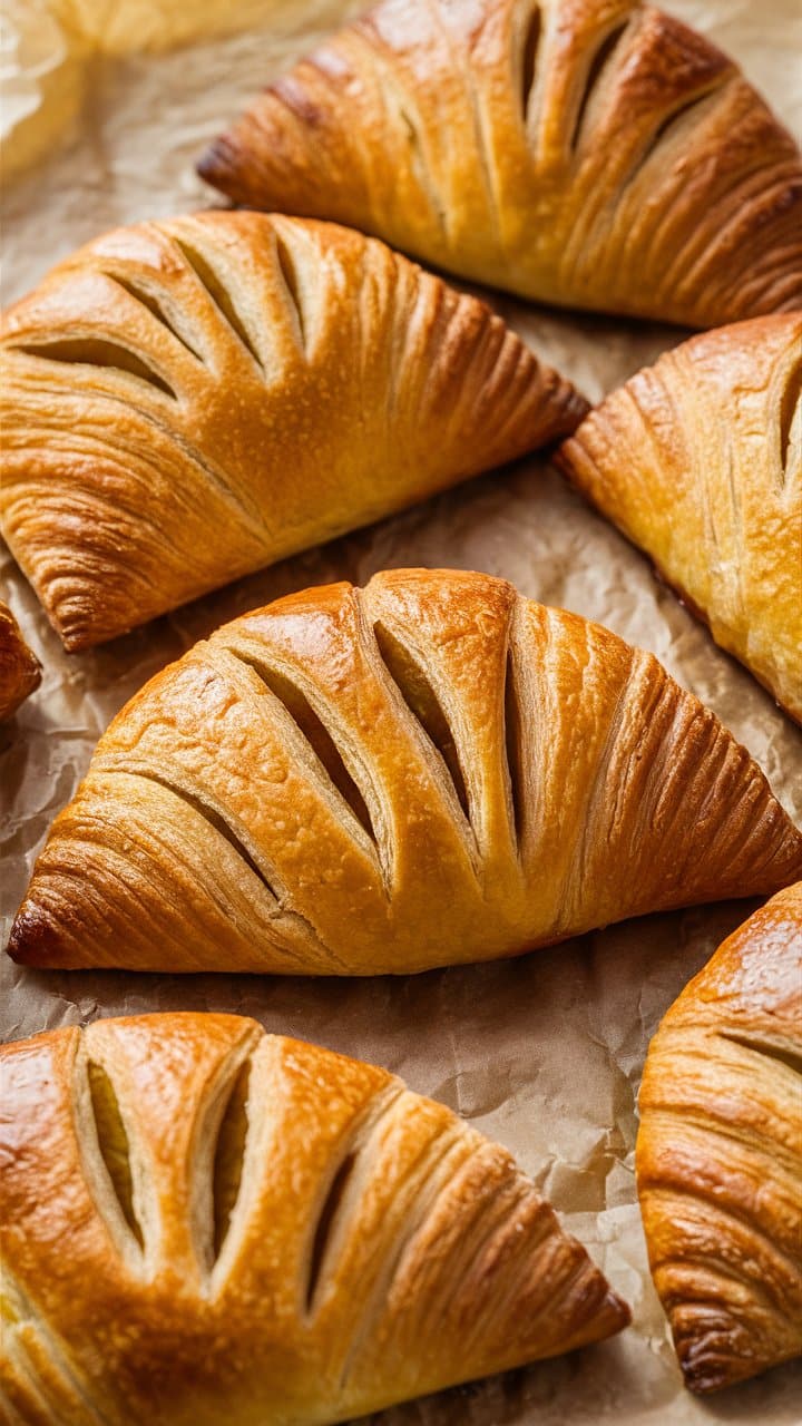 Viennoiseries dorées sur papier parchemin