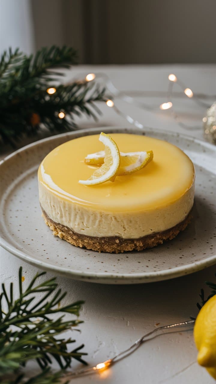 Cheesecake citron avec décoration de Noël.