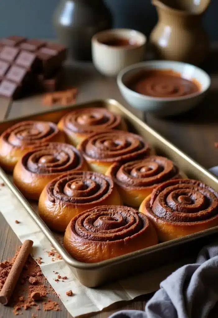 Cannelés au chocolat faits maison dans un plat.