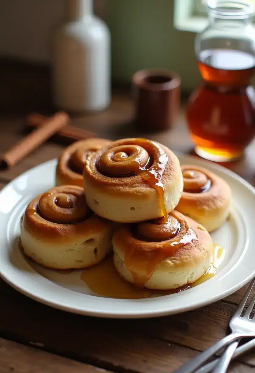 Petits pains à la cannelle nappés de sirop.