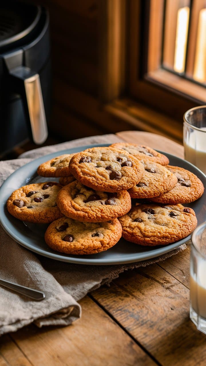Assiette de cookies aux pépites de chocolat.