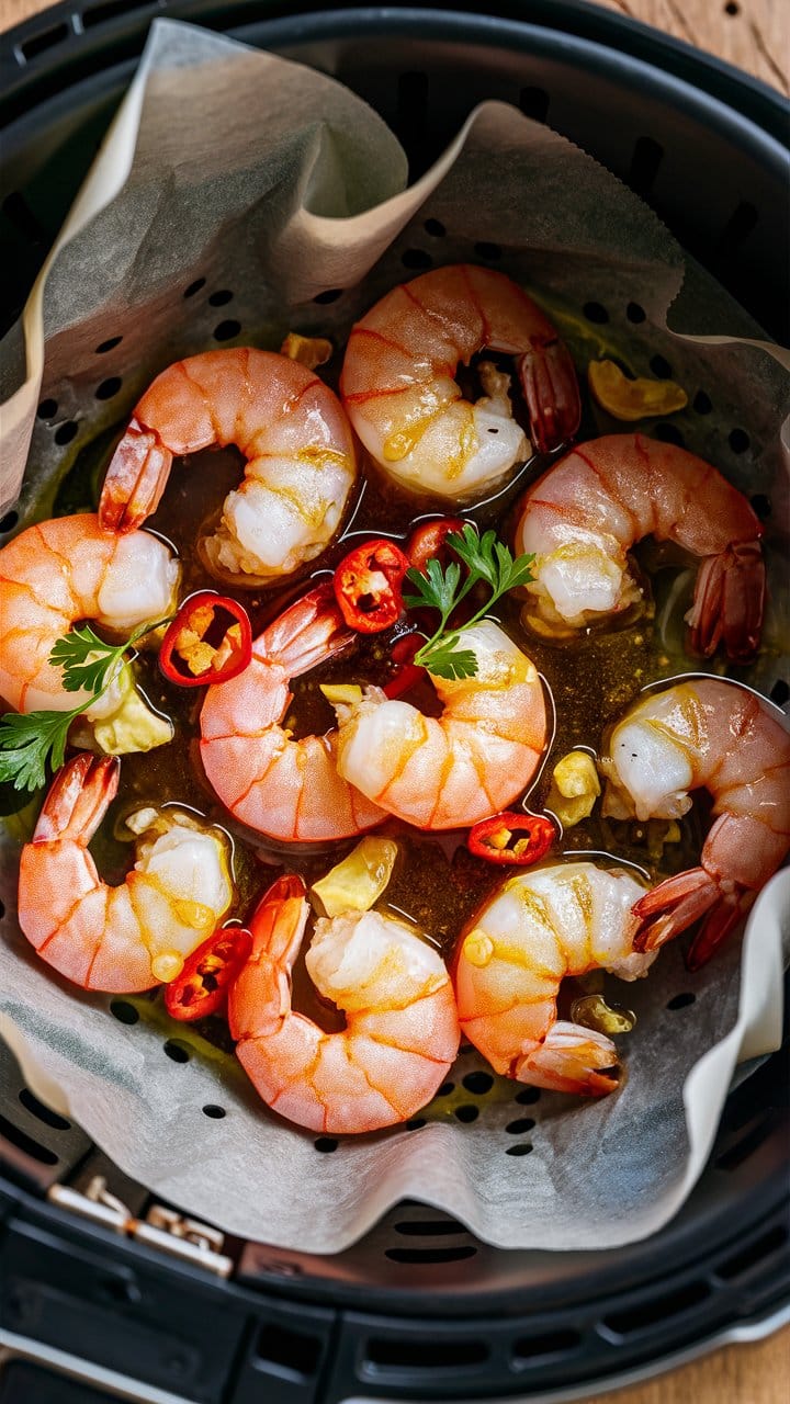 Crevettes grillées avec persil et piment.