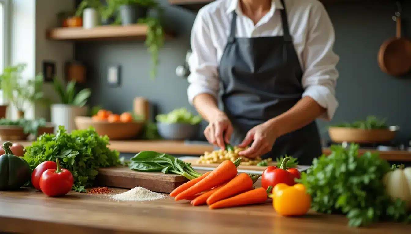 Personne prépare des légumes frais en cuisine