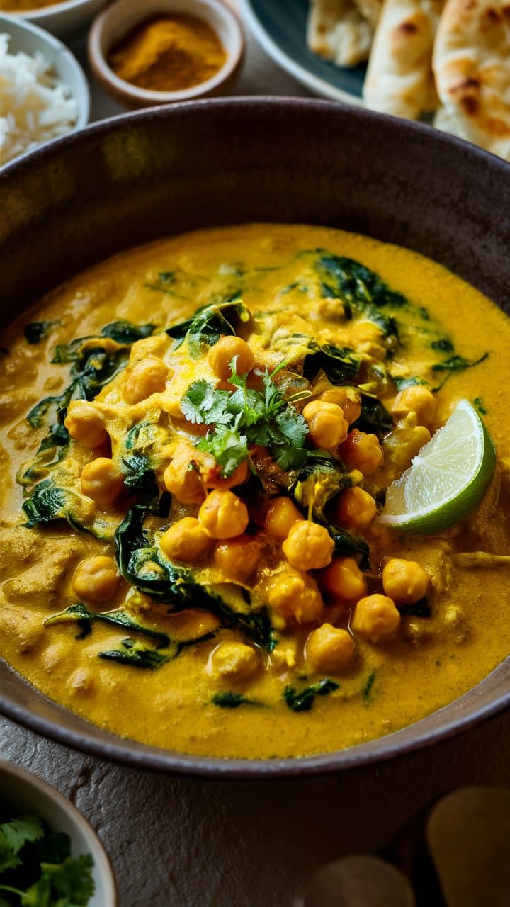 Curry de pois chiches épinards, citron vert.
