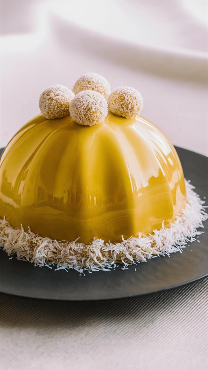 Gâteau glacé jaune avec décorations pratiques.