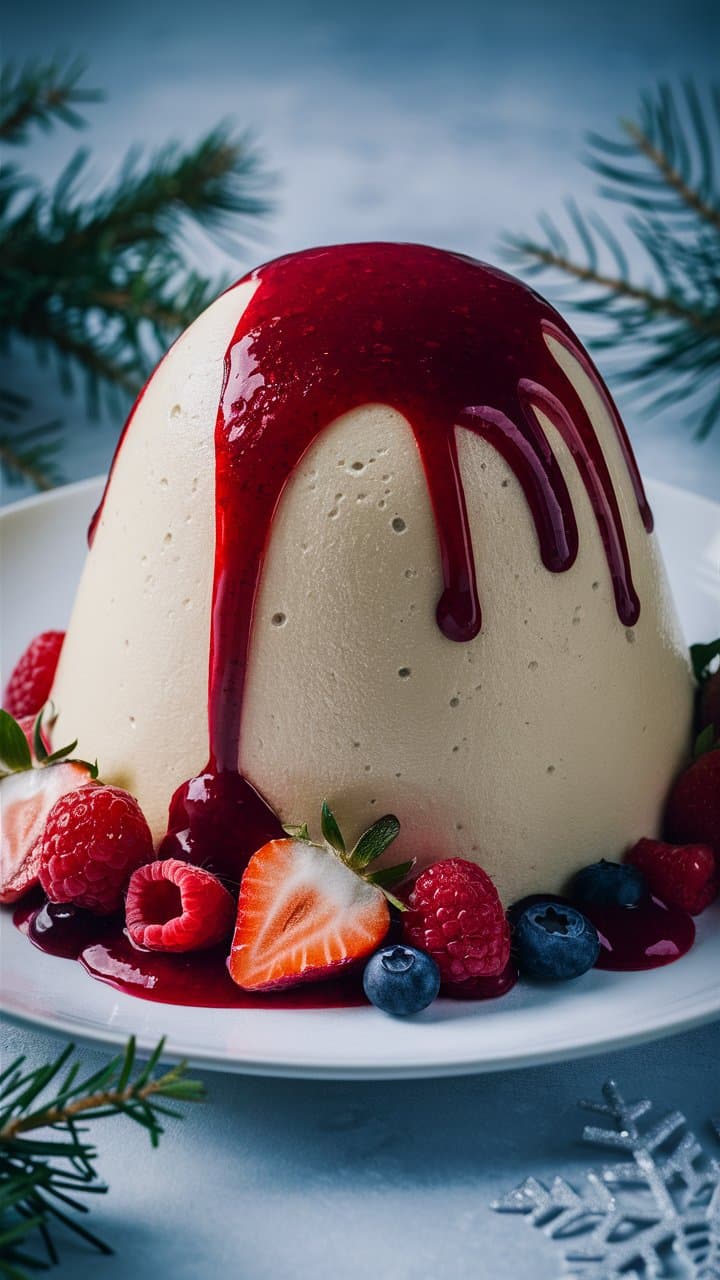 Bavarois vanille fruits rouges dessert élégant.