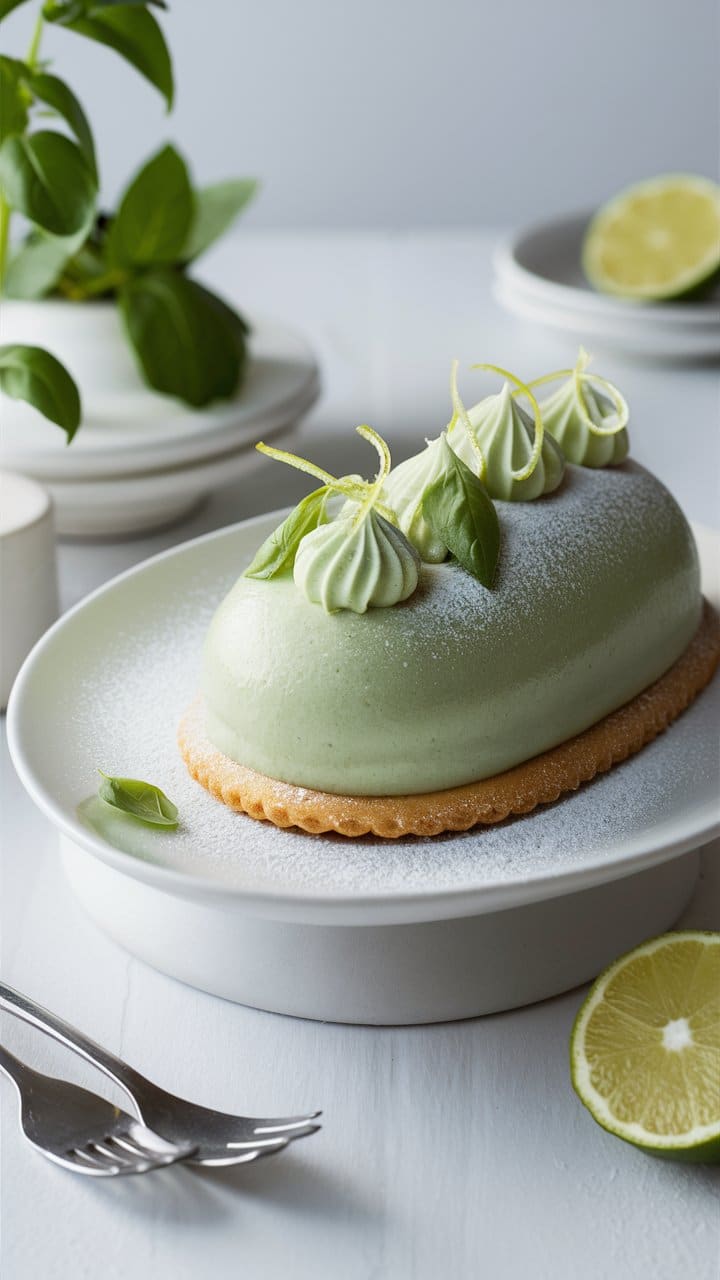 Gâteau vert élégant avec décorations citron.