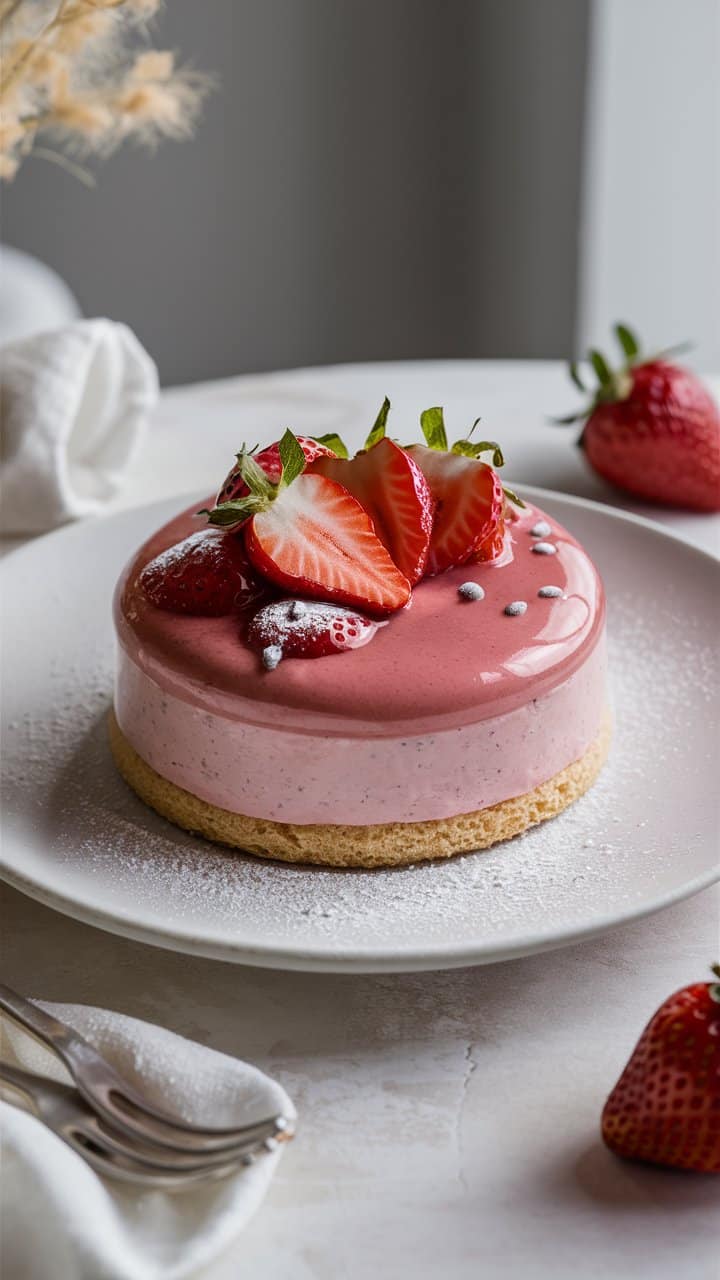 Gâteau aux fraises sur assiette blanche