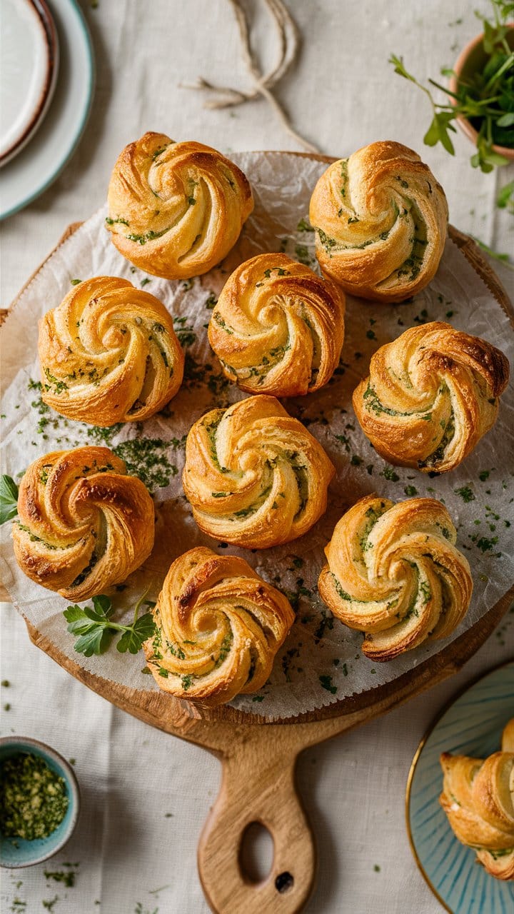 Petits pains feuilletés au persil et beurre.