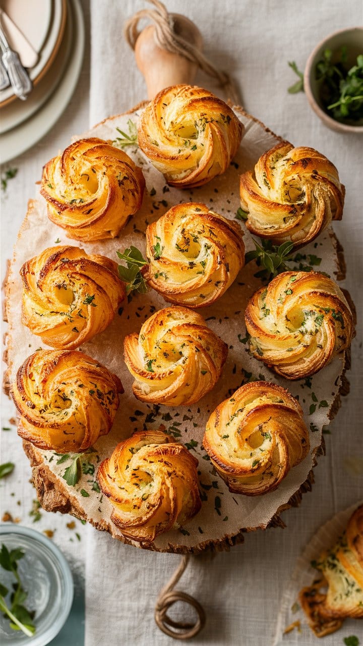 Petits pains feuilletés au beurre et herbes.