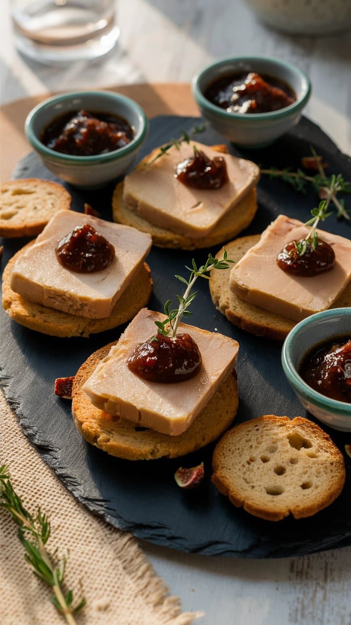 Toasts au foie gras avec confiture.