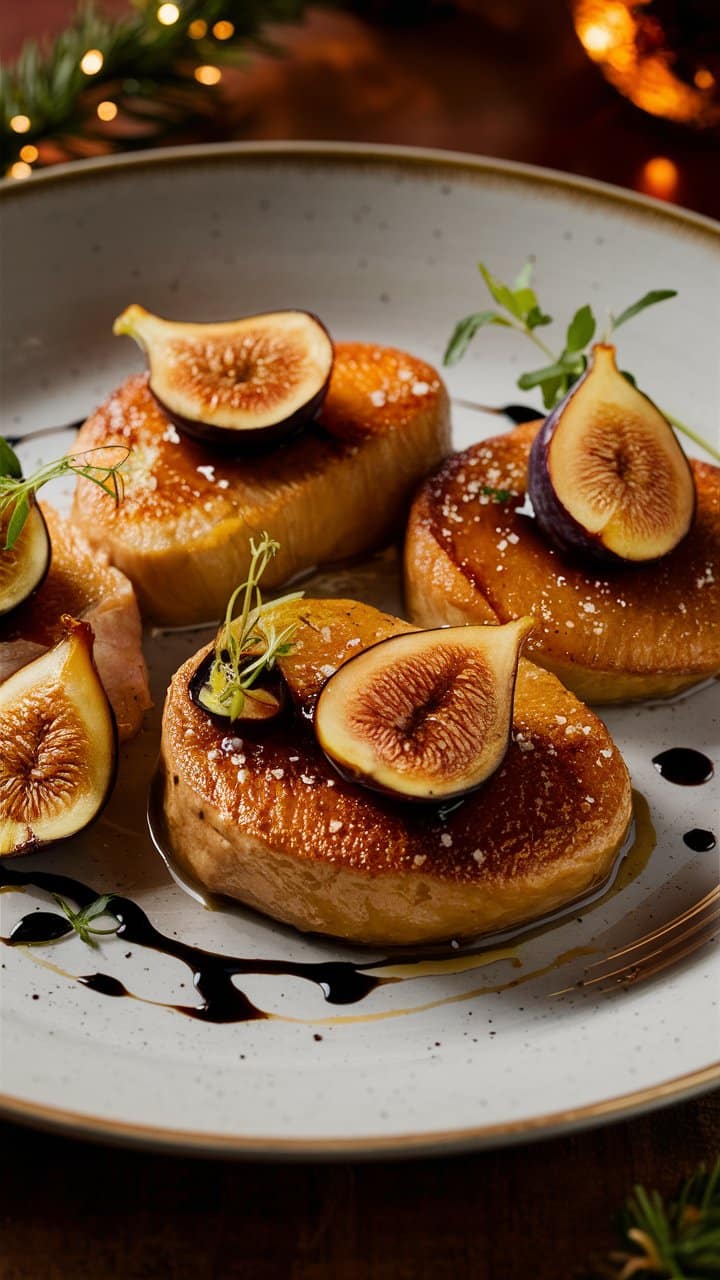 Tranches de figues sur brioche caramélisée avec sauce.