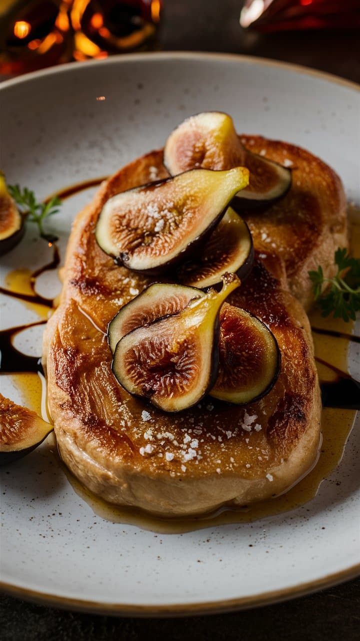 Pancakes figues nappés de sirop et sucre glace.