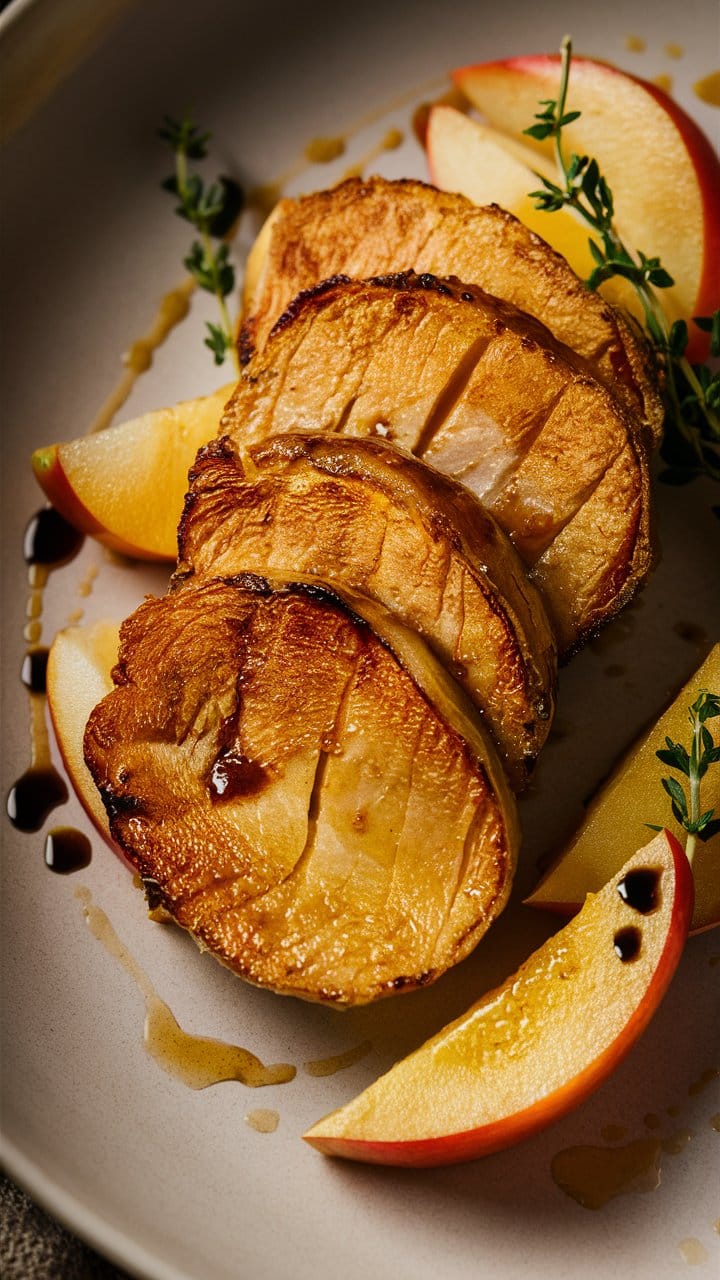 Tournedos de viande avec pommes et thym.