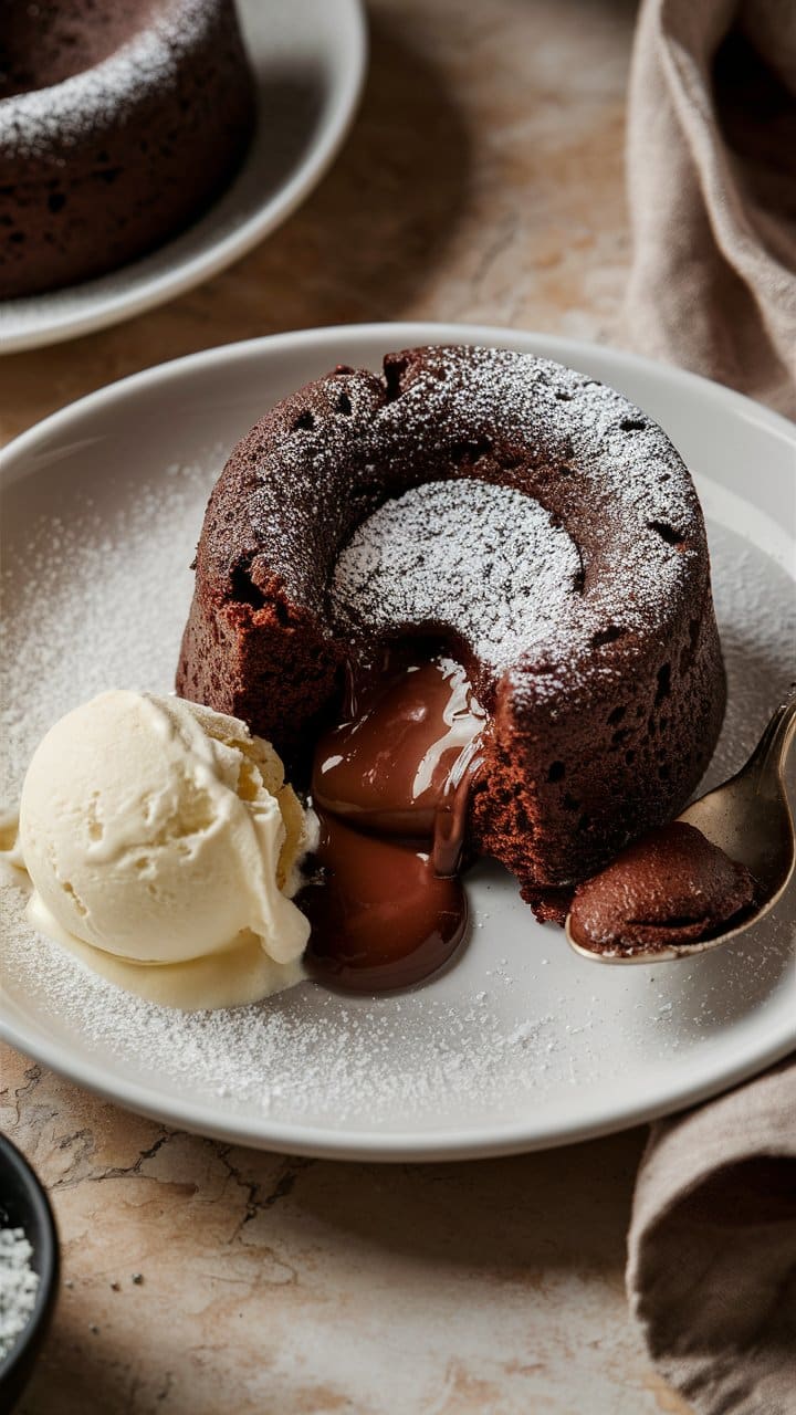 Fondant chocolat et glace vanille, dessert gourmand.