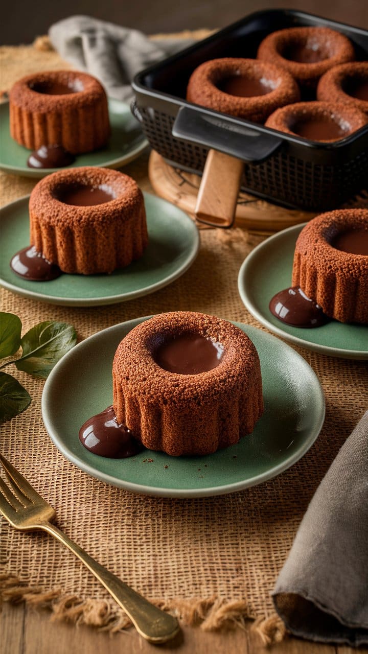 Moelleux au chocolat avec cœur coulant sur assiette.