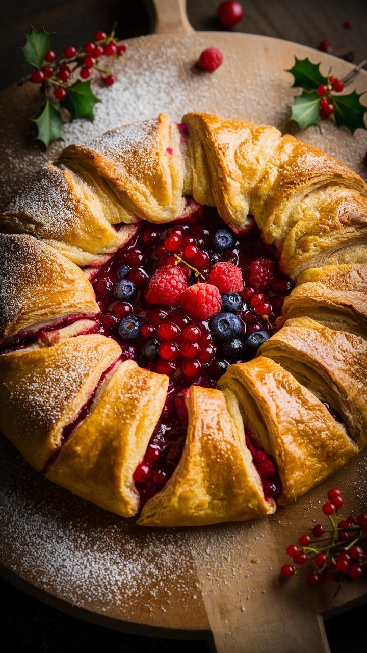 Tarte aux fruits rouges avec croûte dorée.