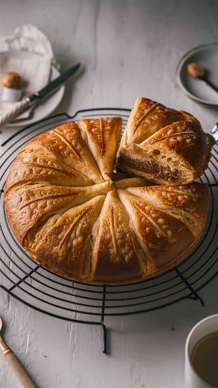 Gâteau rond aux motifs, part manquante.