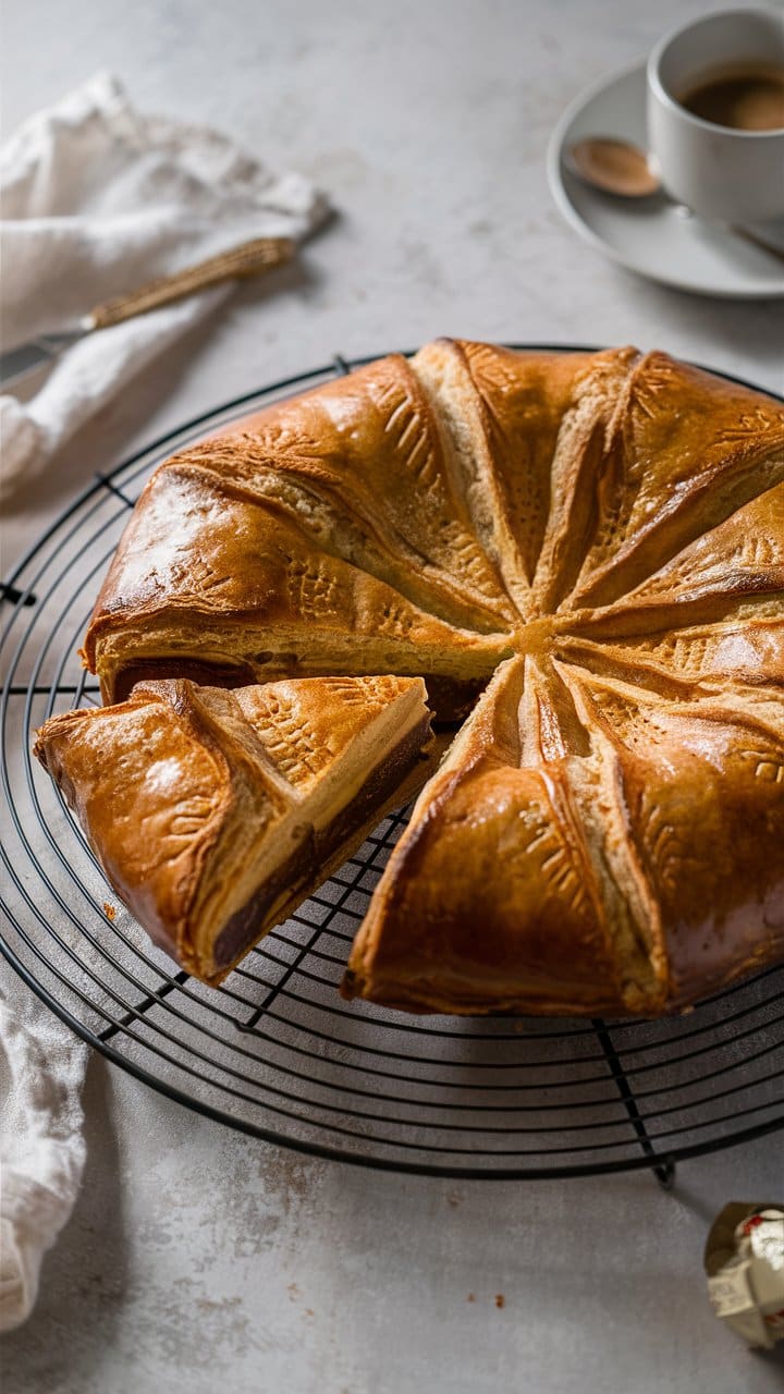 Galette des rois sur grille avec café