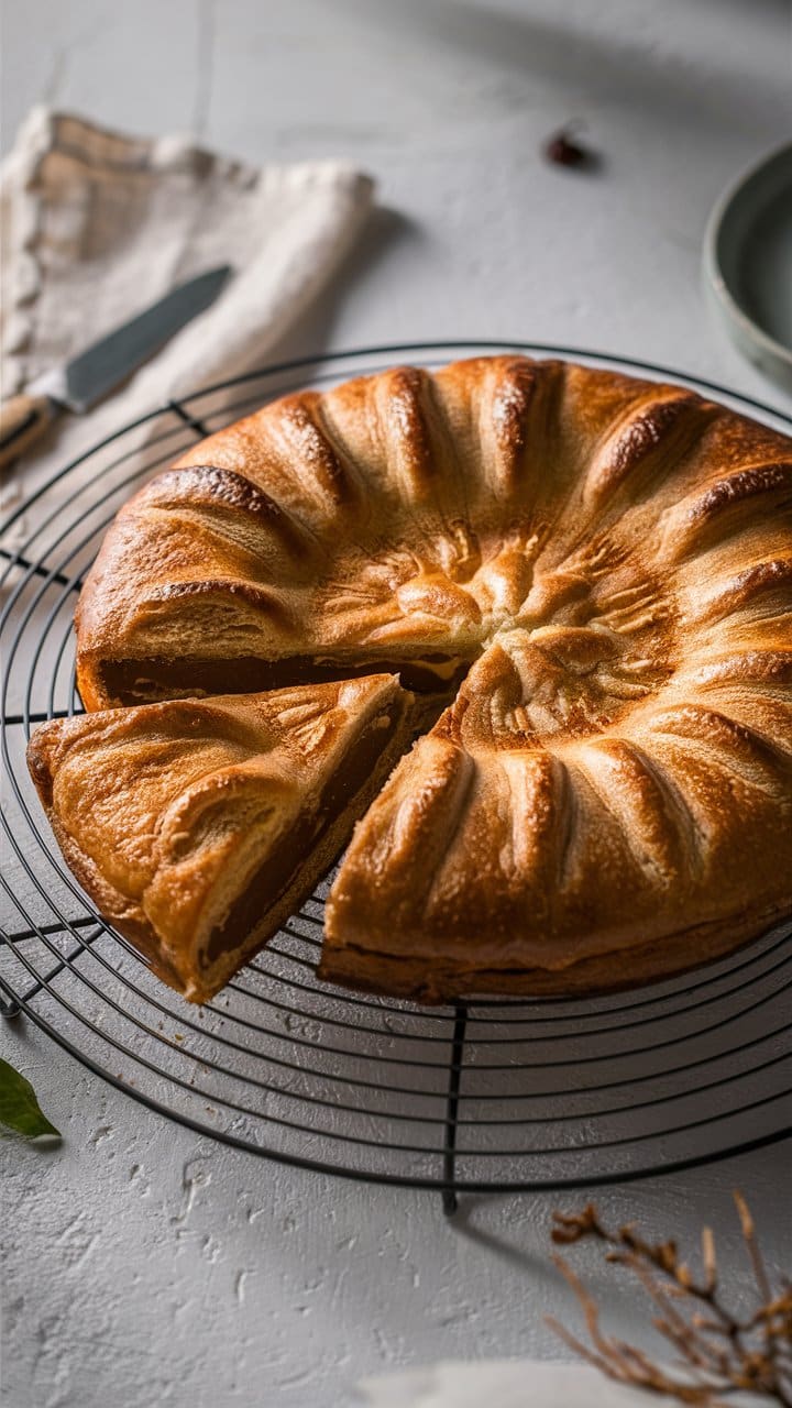 Galette des rois sur une grille de refroidissement.