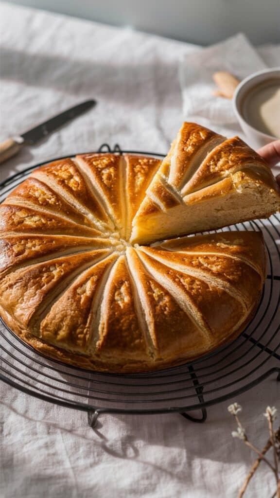 Galette dorée avec une part détachée