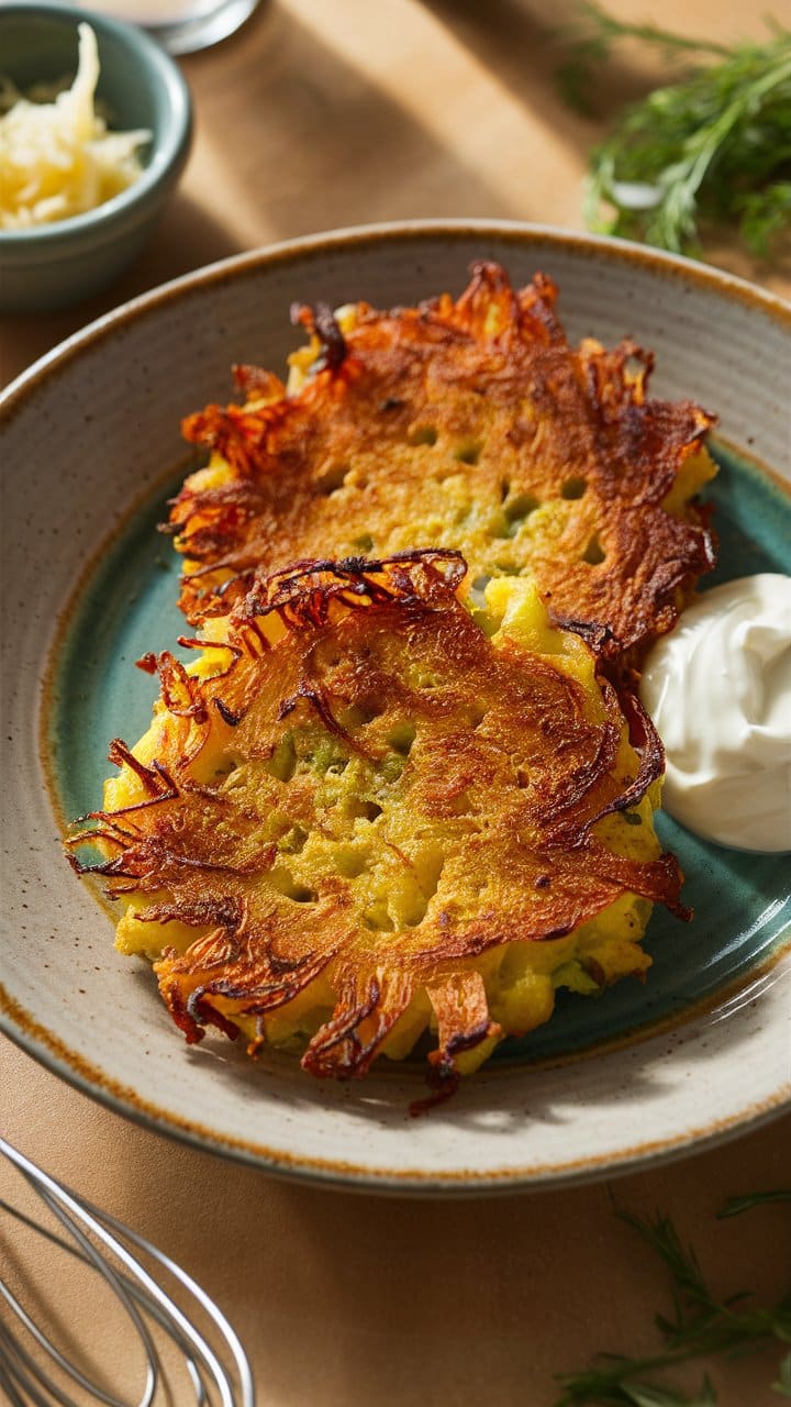 Galettes de pommes de terre avec crème fraîche.