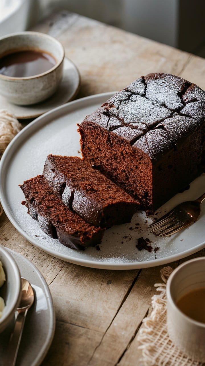 Gâteau au chocolat sur assiette, avec café.