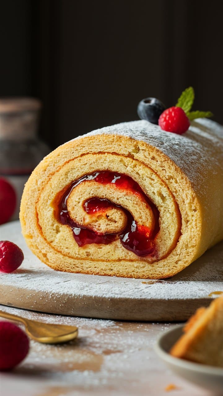 Gâteau roulé à la confiture de fruits rouges.