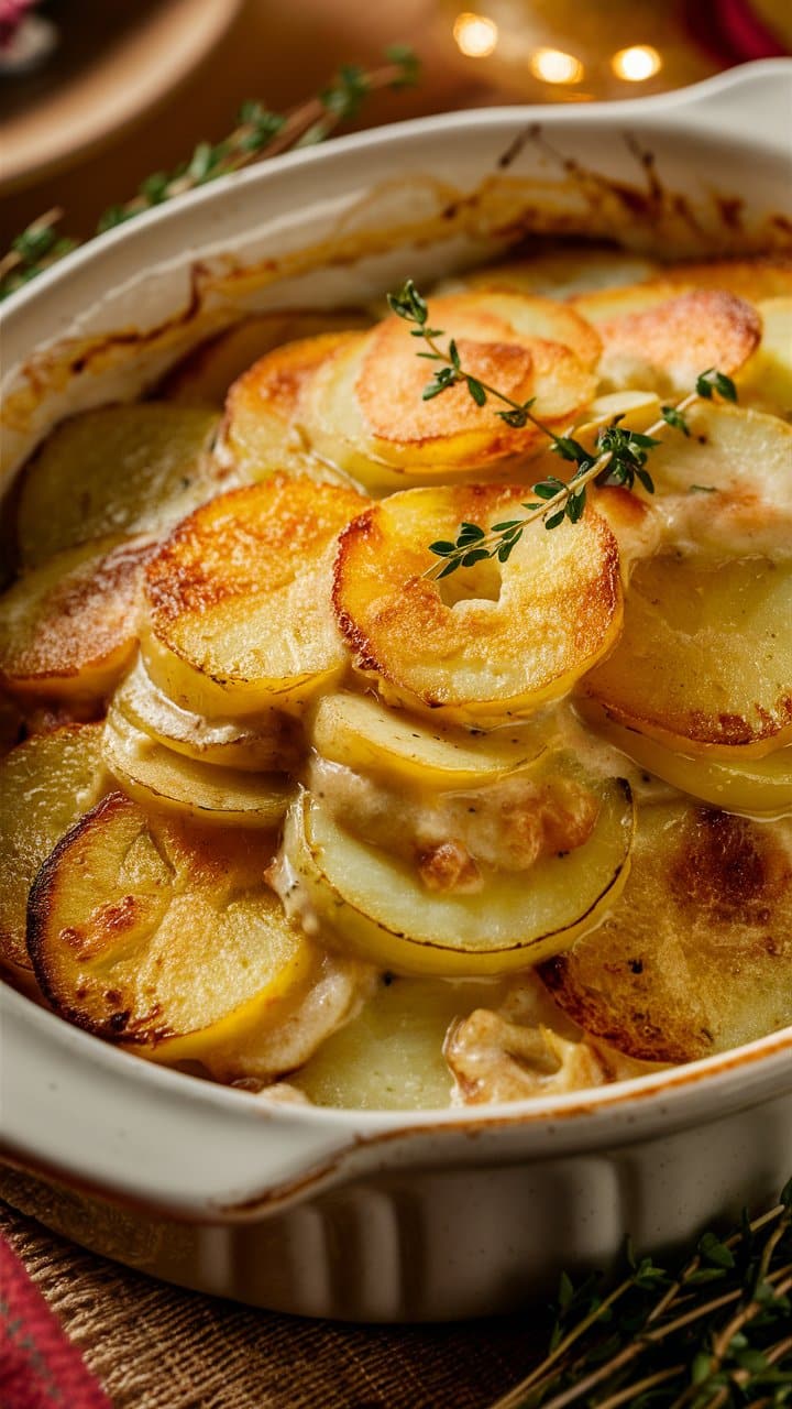 Gratin de pommes de terre doré au four.