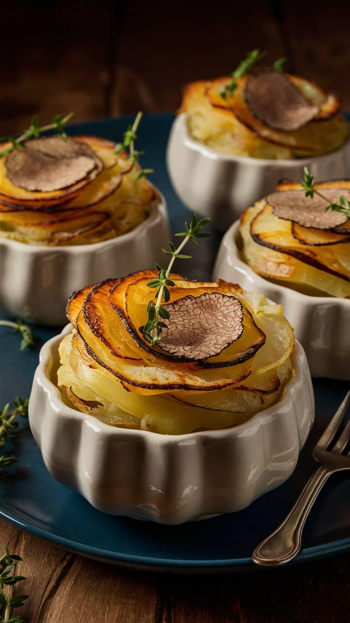 Gratin de pommes de terre aux truffes et thym.