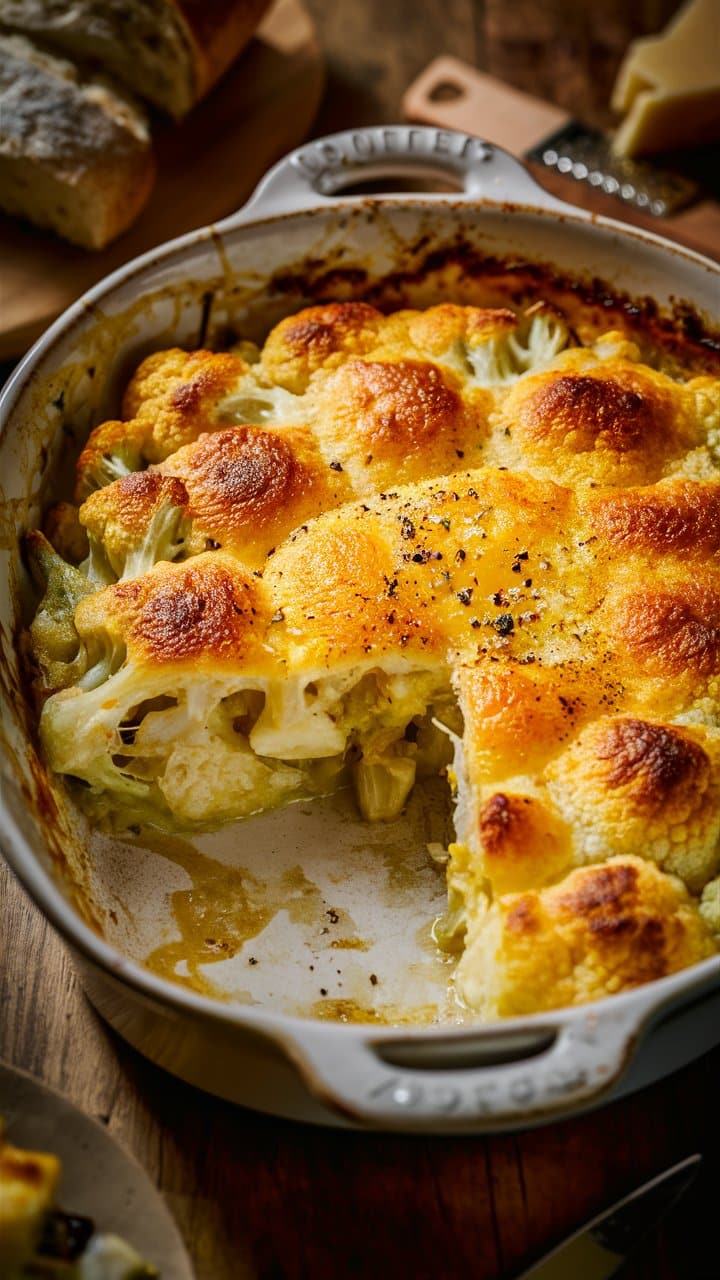 Gratin de chou-fleur doré au four.