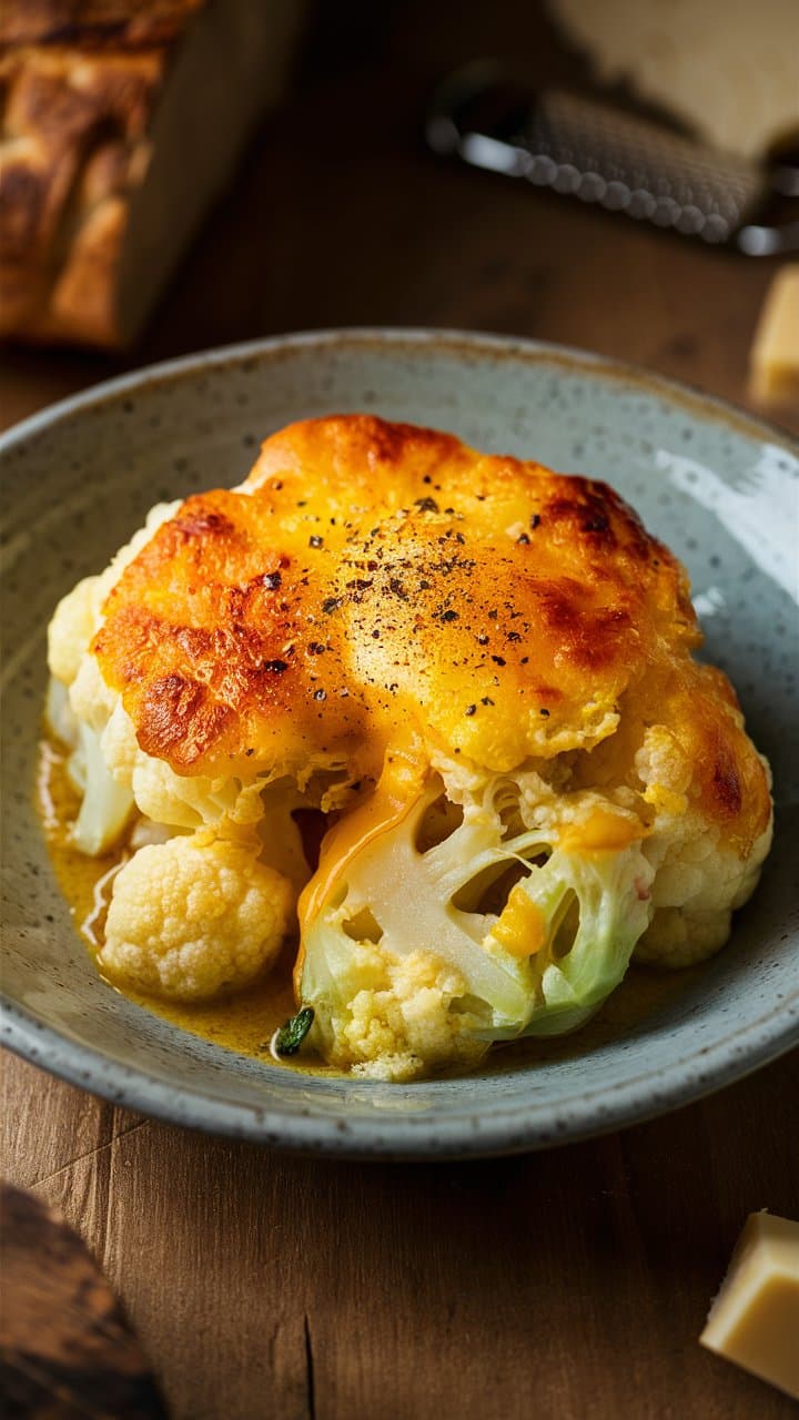 Gratin de chou-fleur au fromage fraîchement préparé.