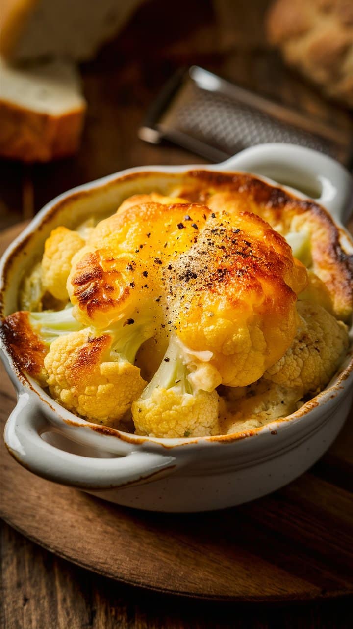 Gratin de chou-fleur doré au fromage.