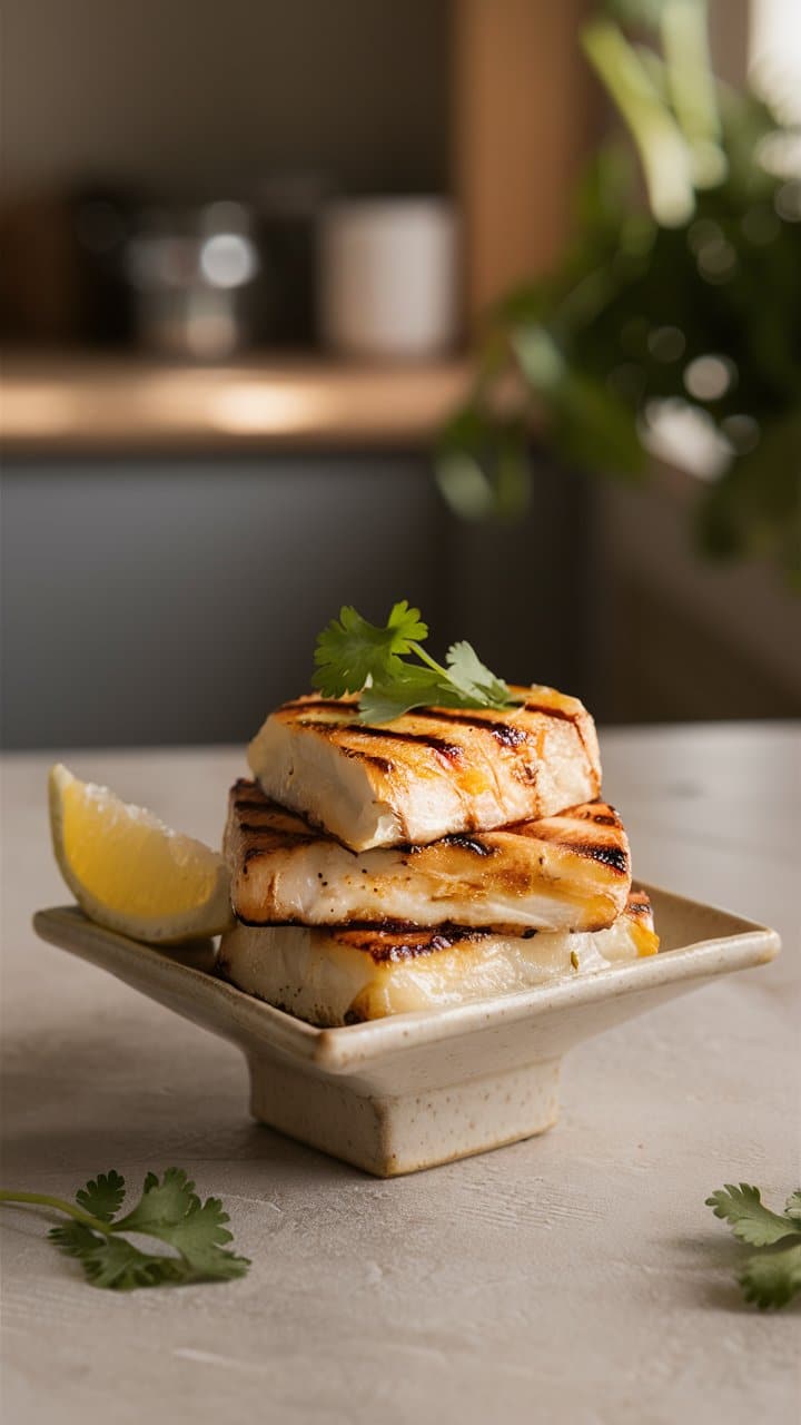 Filets de poisson grillés avec tranche de citron
