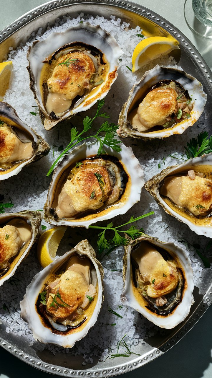 Plateau d'huîtres gratinées avec tranches de citron
