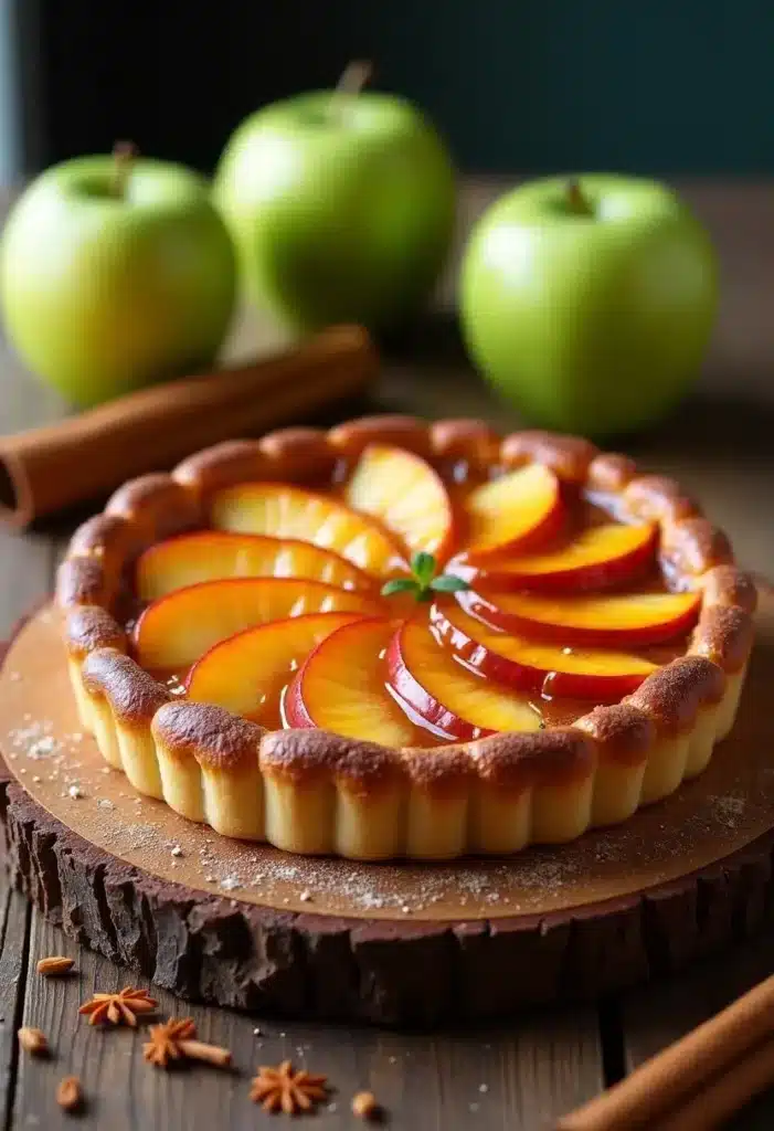 Tarte aux pommes avec pommes vertes et cannelle.
