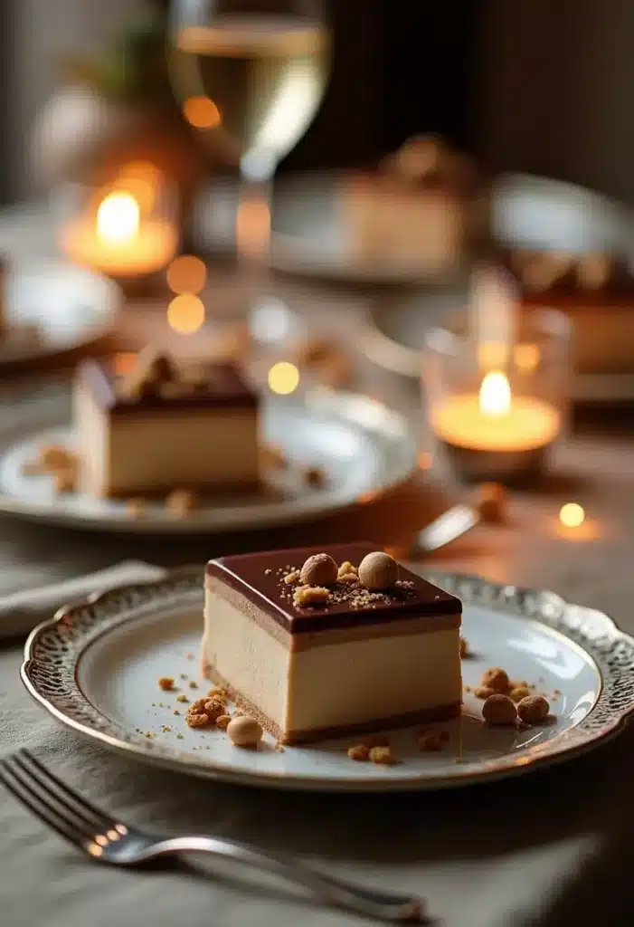 Gâteau chocolat sur assiette élégante avec bougies.